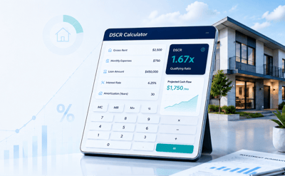 dscr calculator with graph and house in background