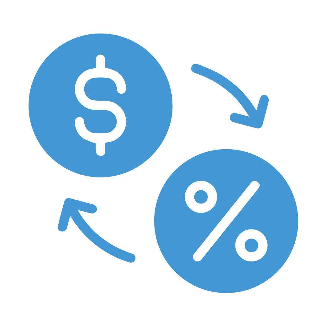 rate-term refinance icon with dollar and percent