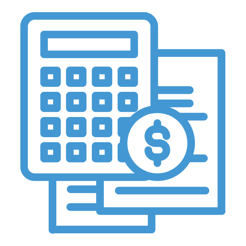 calculator, coin, papers icon